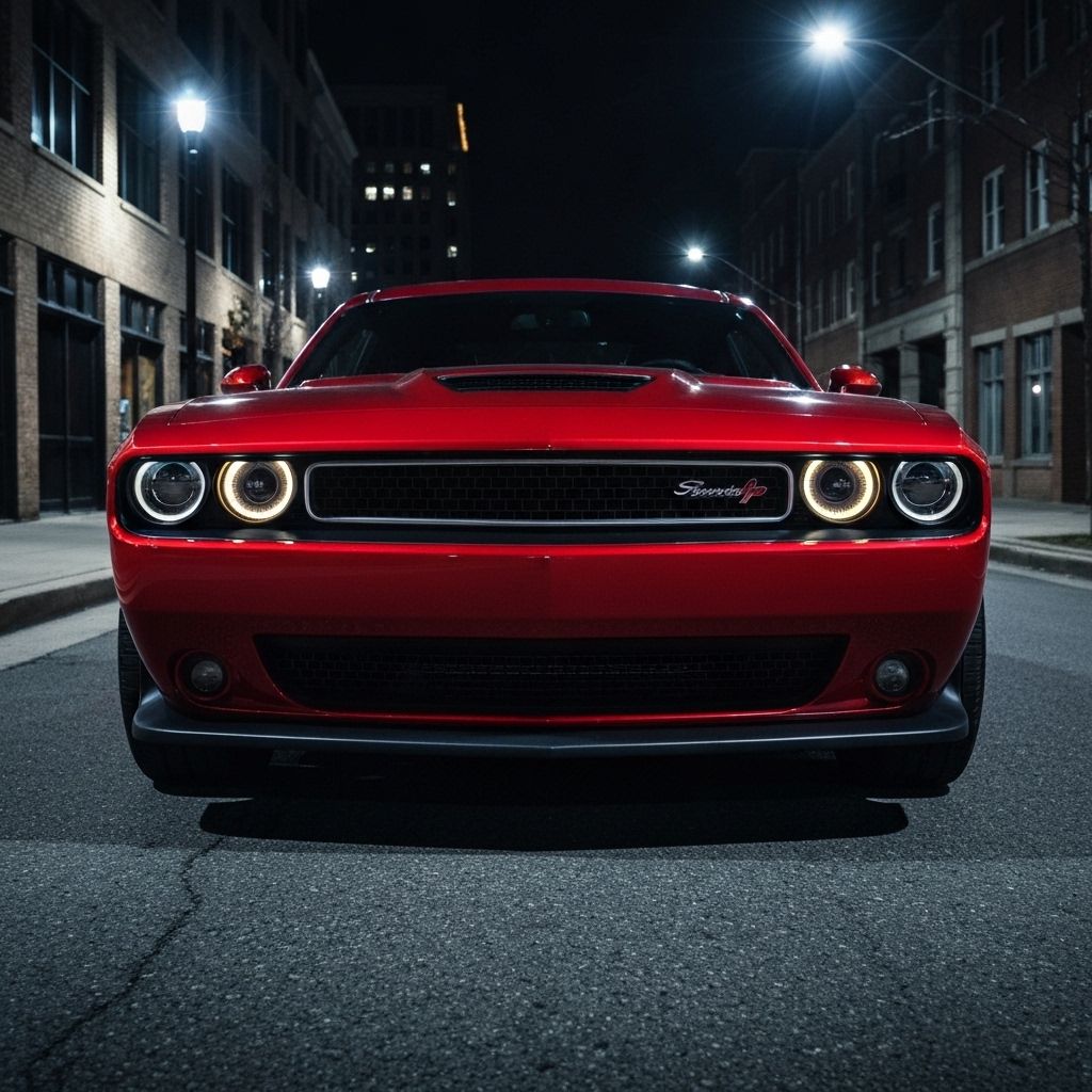 2024 Dodge Challenger muscle car in UAE - powerful V8 American sports car with dramatic lighting